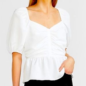 EXPRESS Ruched Puff Sleeve Peplum Top - Size : XXS